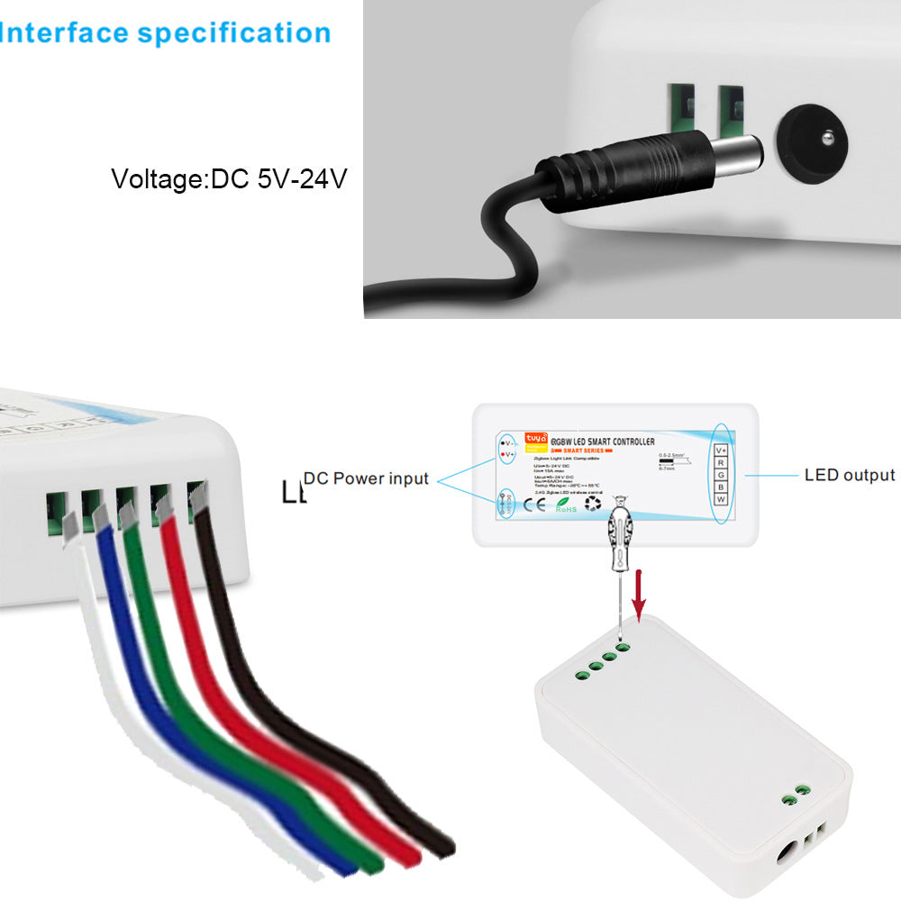 5V-24V DC Tuya APP Smart WiFi 2.4G RF Wireless RGBW Remote LED Controller for RGBW LED Strips