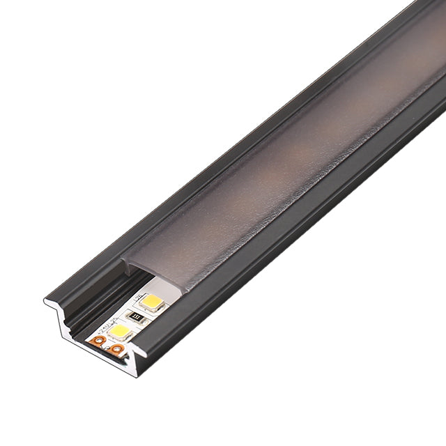 U01 All Black LED Channel System w/ Smoke Clear Black Diffuser Lens Black Aluminum Extrusion
