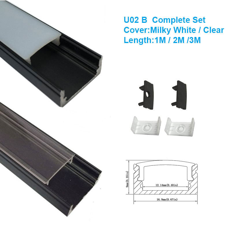 Black LED Profile U02 9x17mm U-Shape LED Aluminum Channel System