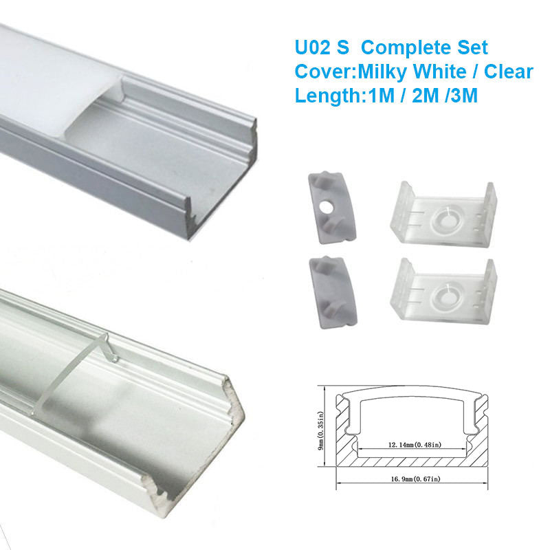Silver U02 Profile 9x17mm U-Shape LED Aluminum Channel System for LED Strip Light Installations