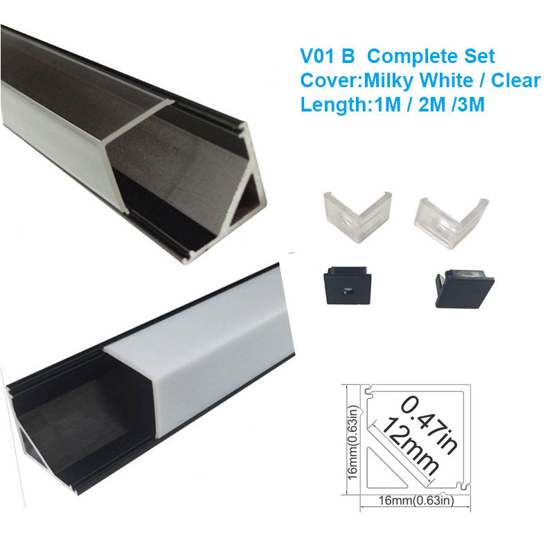 Black Corner LED Profile V01 16x16mm V-Shape Vertical Angle Cover Corner Mounting LED Aluminum Channel Extrusion