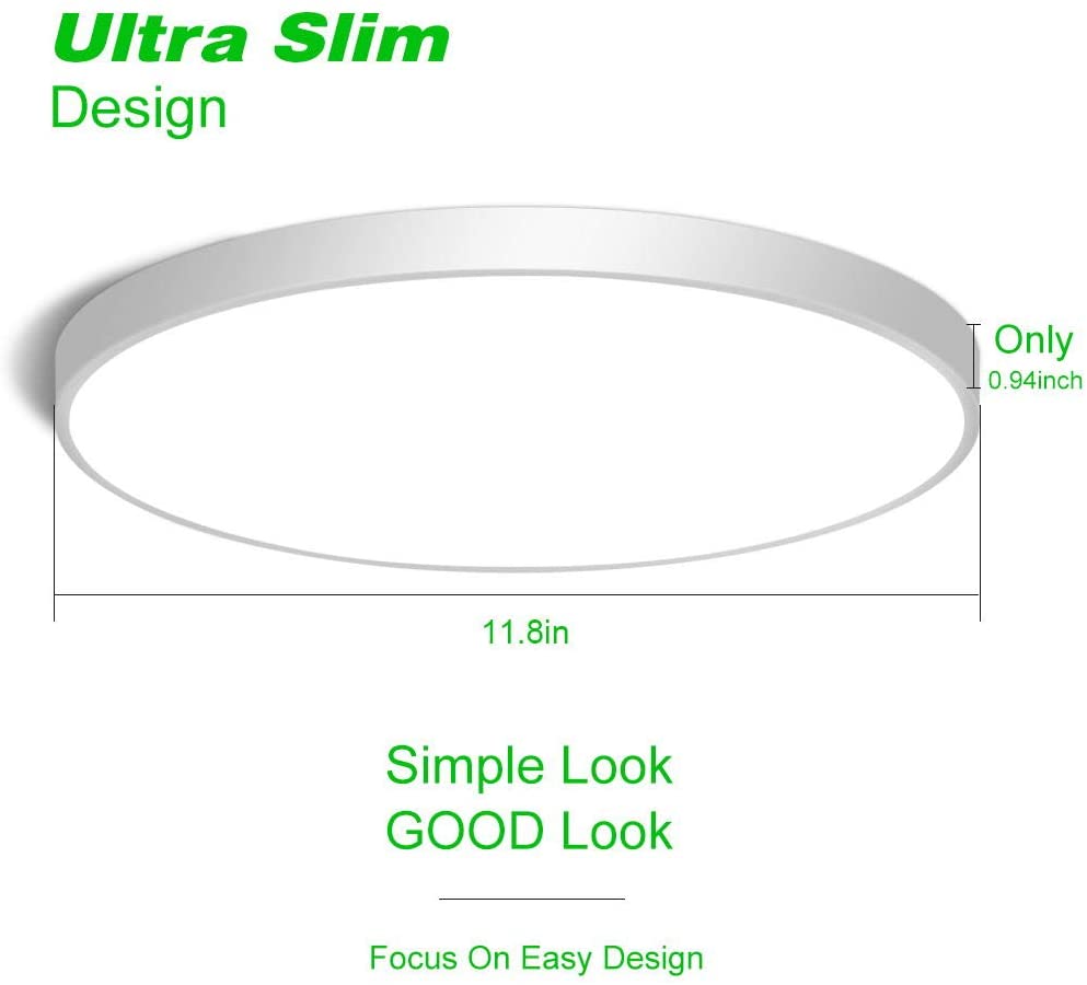 12 Inch 24W Flush Mounting Modern LED Ceiling Lights for Bedroom, Kitchen, Bathroom